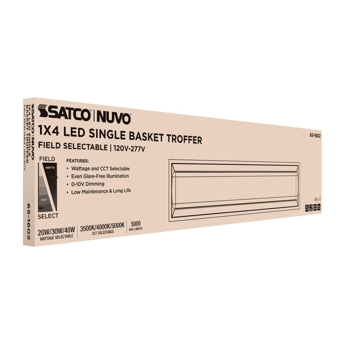 Troffer Nuvo 65-1602 20/30/40 Watt - 35K/4K/5K CCT Selectable - 1X4 LED Single Basket Troffer - 120-277 Volt - White Finish Nuvo