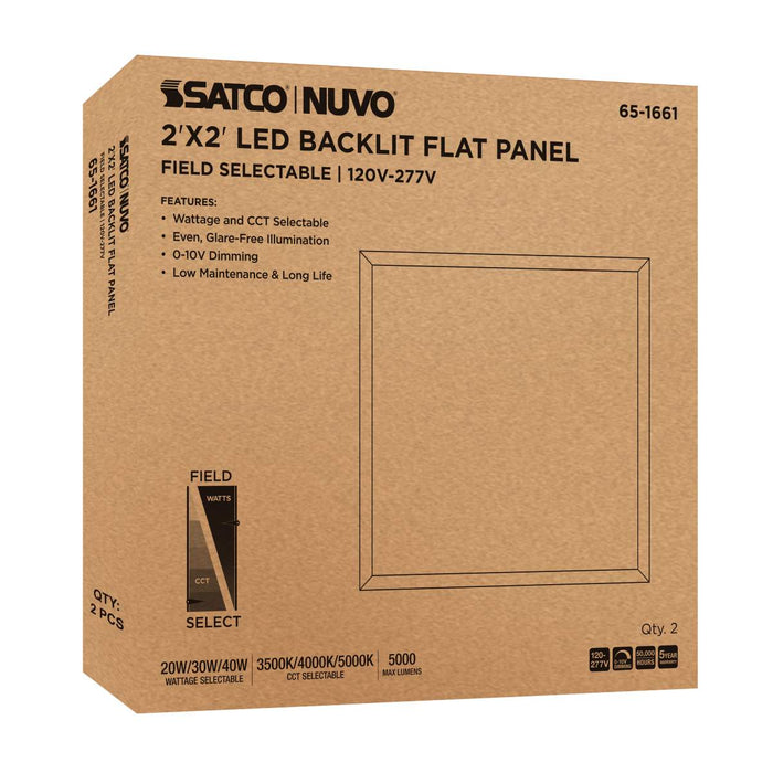 Flat Panel Nuvo 65-1661 20/30/40 Wattage Selectable LED 2ft x 2ft Backlit Panel - 35K/4K/5K CCT Selectable - 120-277 Range Voltage - White Finish Nuvo