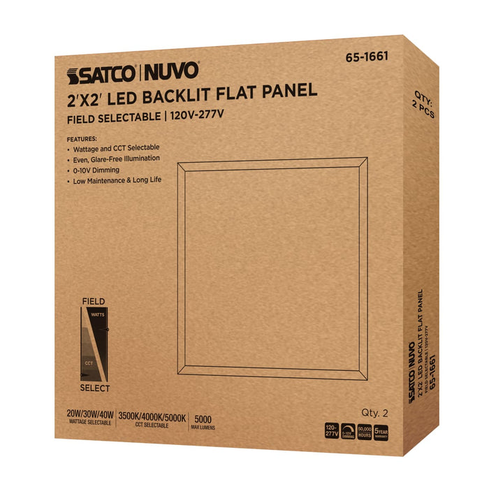 Flat Panel Nuvo 65-1661 20/30/40 Wattage Selectable LED 2ft x 2ft Backlit Panel - 35K/4K/5K CCT Selectable - 120-277 Range Voltage - White Finish Nuvo