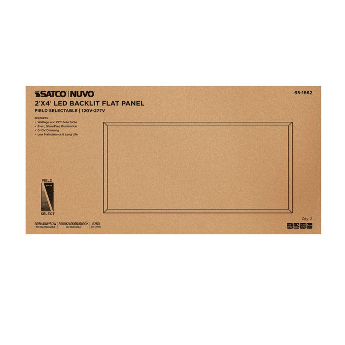 Flat Panel Nuvo 65-1662 30/40/50 Wattage Selectable LED 2ft x 4ft Backlit Panel - 35K/4K/5K CCT Selectable - 120-277 Range Voltage - White Finish Nuvo