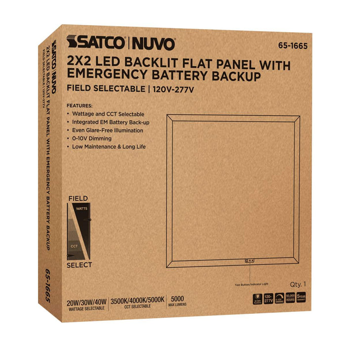 Flat Panel Nuvo 65-1665 20/30/40 Wattage Selectable LED 2ft x 2ft Backlit Panel - 35K/4K/5K CCT Selectable - Emergency Battery - 120-277 Range Voltage - White Finish Nuvo
