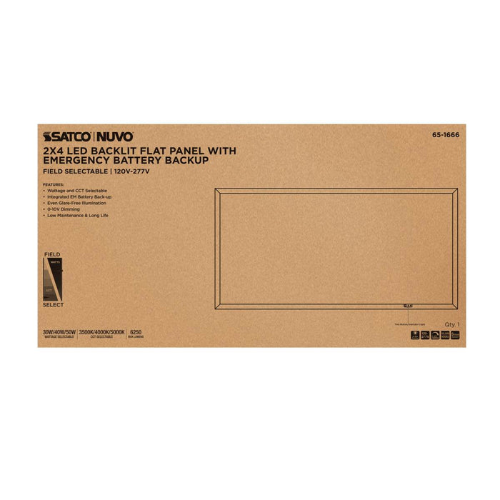 Flat Panel Nuvo 65-1666 30/40/50 Wattage Selectable LED 2ft x 4ft Backlit Panel - 35K/4K/5K CCT Selectable - Emergency Battery - 120-277 Range Voltage - White Finish Nuvo