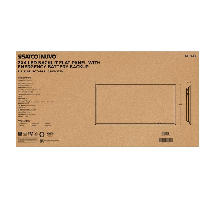 Flat Panel Nuvo 65-1666 30/40/50 Wattage Selectable LED 2ft x 4ft Backlit Panel - 35K/4K/5K CCT Selectable - Emergency Battery - 120-277 Range Voltage - White Finish Nuvo