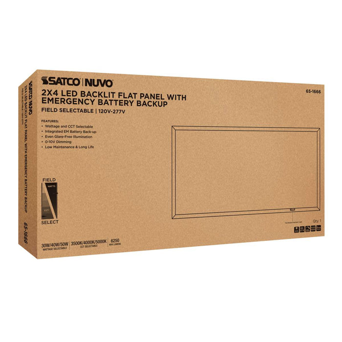 Flat Panel Nuvo 65-1666 30/40/50 Wattage Selectable LED 2ft x 4ft Backlit Panel - 35K/4K/5K CCT Selectable - Emergency Battery - 120-277 Range Voltage - White Finish Nuvo