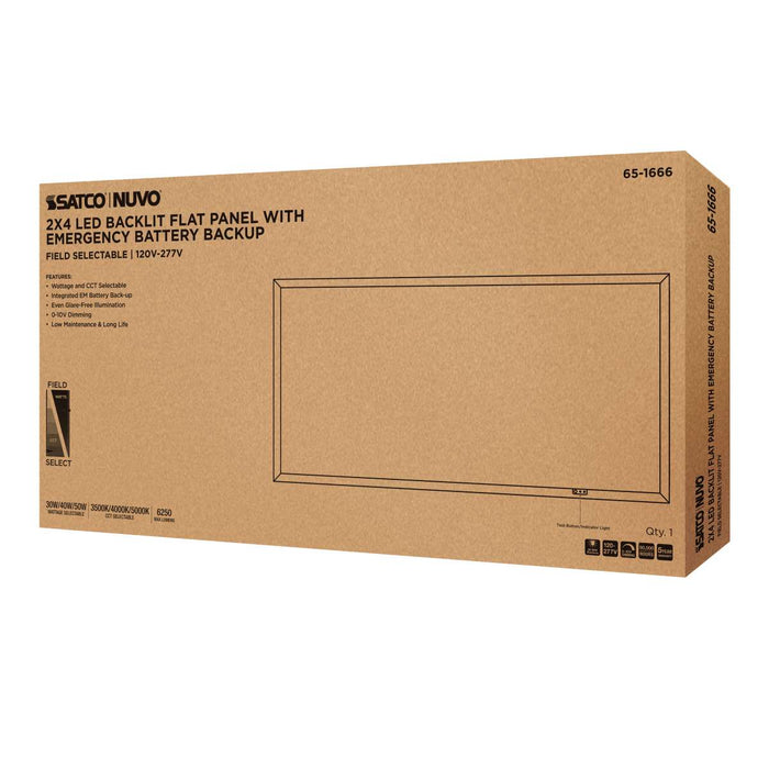 Flat Panel Nuvo 65-1666 30/40/50 Wattage Selectable LED 2ft x 4ft Backlit Panel - 35K/4K/5K CCT Selectable - Emergency Battery - 120-277 Range Voltage - White Finish Nuvo