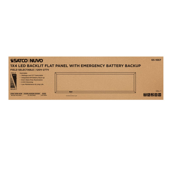 Flat Panel Nuvo 65-1667 20/30/40 Wattage Selectable LED 1ft x4ft Backlit Panel - 35K/4K/5K CCT Selectable - Emergency Battery - 120-277 Range Voltage - White Finish Nuvo