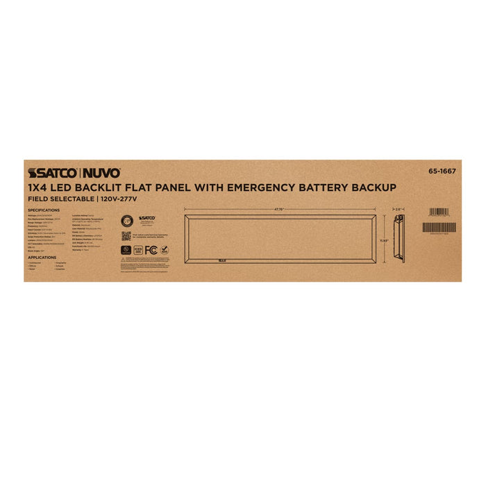 Flat Panel Nuvo 65-1667 20/30/40 Wattage Selectable LED 1ft x4ft Backlit Panel - 35K/4K/5K CCT Selectable - Emergency Battery - 120-277 Range Voltage - White Finish Nuvo
