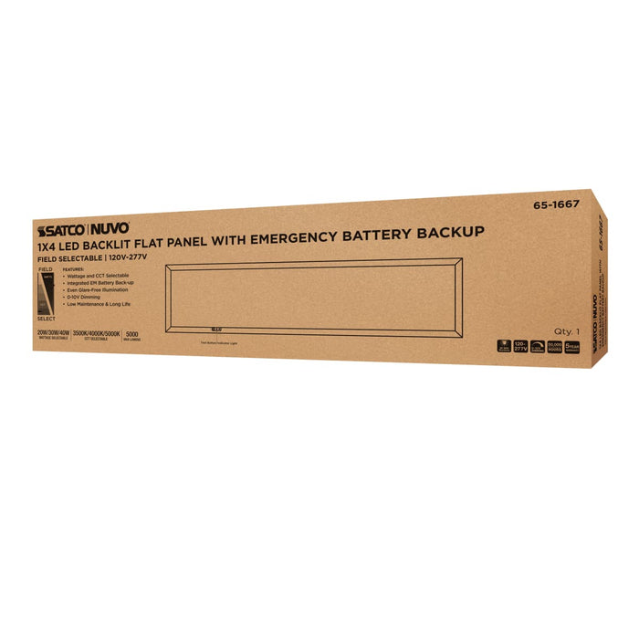 Flat Panel Nuvo 65-1667 20/30/40 Wattage Selectable LED 1ft x4ft Backlit Panel - 35K/4K/5K CCT Selectable - Emergency Battery - 120-277 Range Voltage - White Finish Nuvo