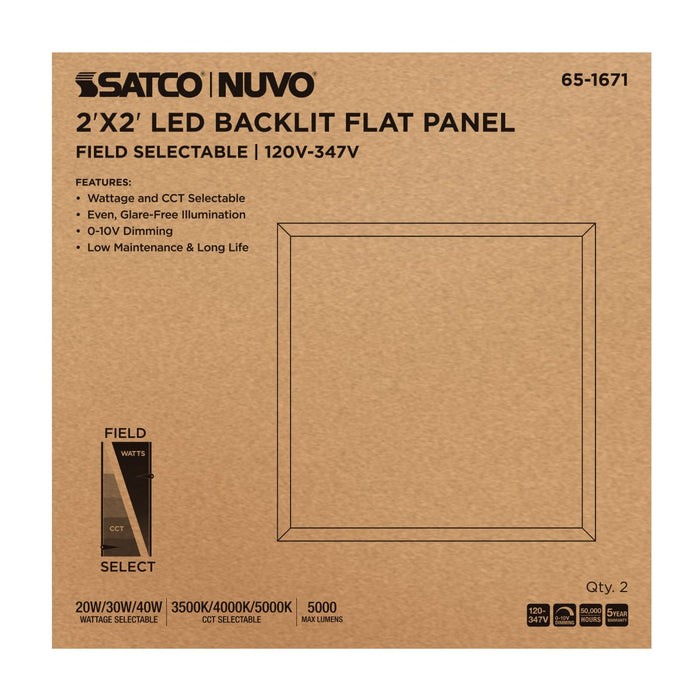 Flat Panel Nuvo 65-1671 20/30/40 Wattage Selectable LED 2ft x 2ft Backlit Panel - 35K/4K/5K CCT Selectable - 120-347 Range Voltage - White Finish Nuvo