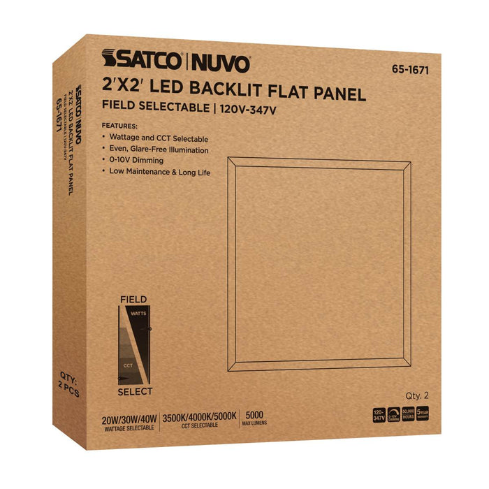 Flat Panel Nuvo 65-1671 20/30/40 Wattage Selectable LED 2ft x 2ft Backlit Panel - 35K/4K/5K CCT Selectable - 120-347 Range Voltage - White Finish Nuvo
