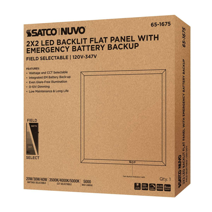 Flat Panel Nuvo 65-1675 20/30/40 Wattage Selectable LED 2ft x 2ft Backlit Panel - 35K/4K/5K CCT Selectable - Emergency Battery - 120-347 Range Voltage - White Finish Nuvo