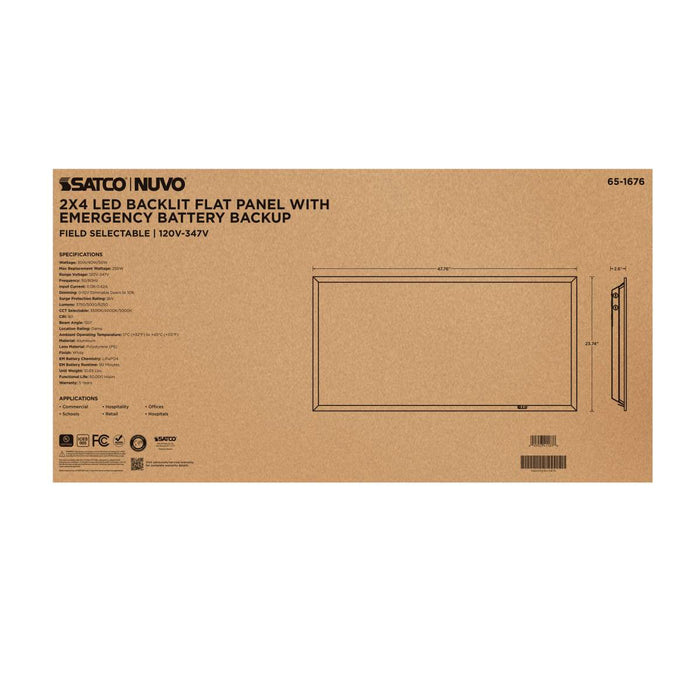 Flat Panel Nuvo 65-1676 30/40/50 Wattage Selectable LED 2ft x 4ft Backlit Panel - 35K/4K/5K CCT Selectable - Emergency Battery - 120-347 Range Voltage - White Finish Nuvo