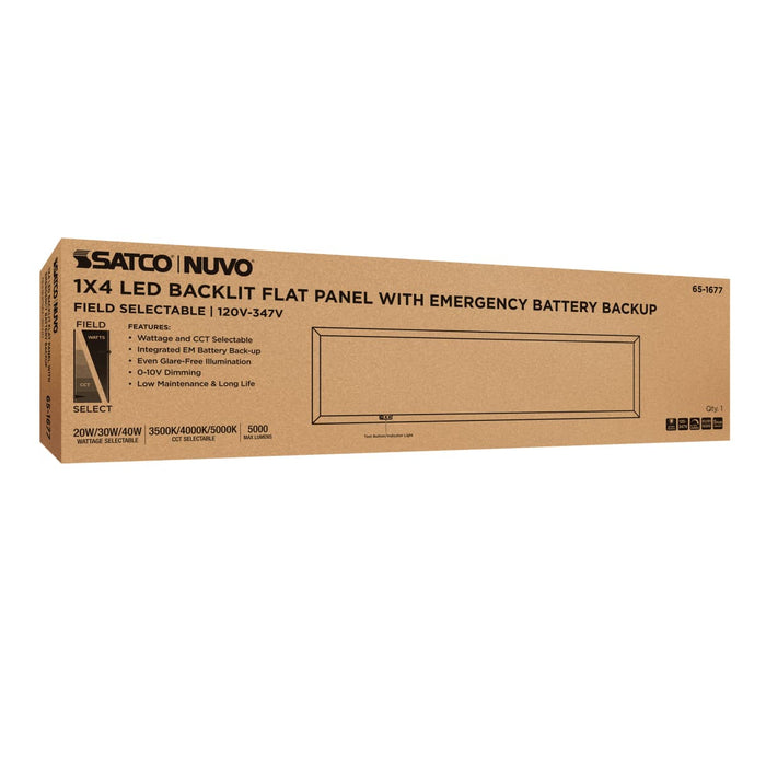 Flat Panel Nuvo 65-1677 20/30/40 Wattage Selectable LED 1ft x 4ft Backlit Panel - 35K/4K/5K CCT Selectable - Emergency Battery - 120-347 Range Voltage - White Finish Nuvo