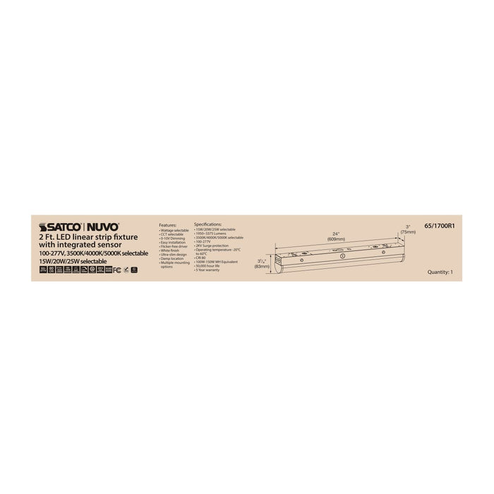 Strip Light Nuvo 65-1700R1 2 Foot LED Linear Strip Light - Field Selectable - With Sensor - White Finish Nuvo