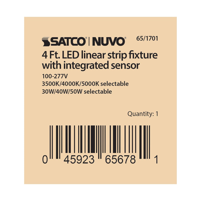 Strip Light Nuvo 65-1701 4 ft. LED - Linear Strip Light - Wattage and CCT Selectable - White Finish - Microwave Sensor Nuvo