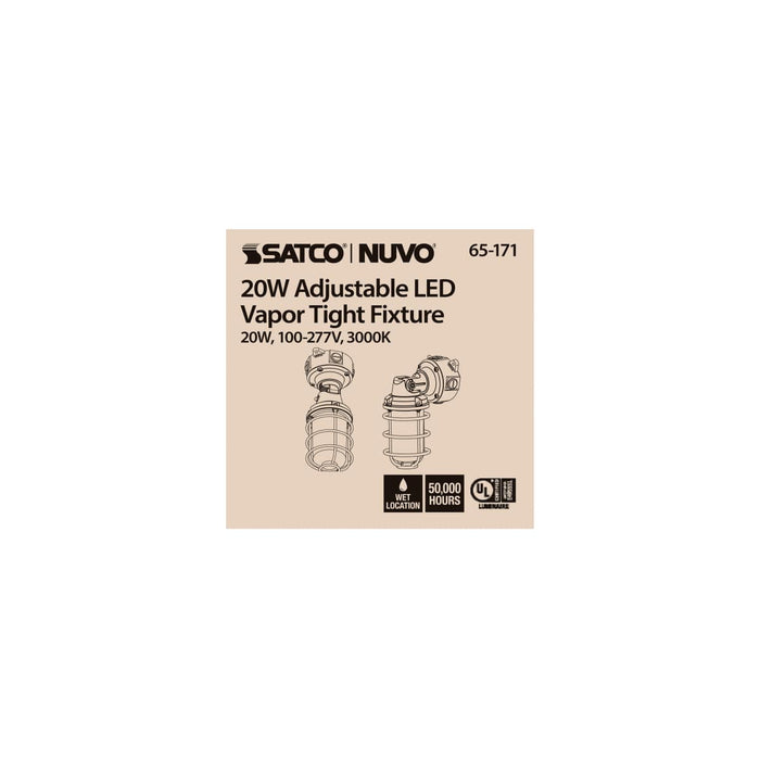 Vapor Proof Nuvo 65-171 LED Adjustable Vapor Tight Fixture - 20W - 3000K - Gray Finish - 100-277V Nuvo