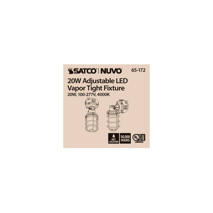 Vapor Proof Nuvo 65-172 LED Adjustable Vapor Tight Fixture - 20W - 4000K - Gray Finish - 100-277V Nuvo