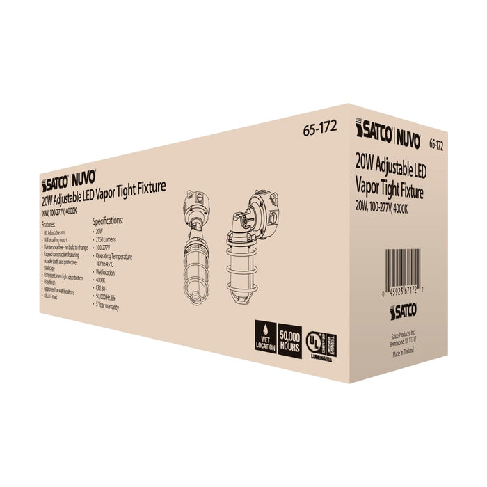 Vapor Proof Nuvo 65-172 LED Adjustable Vapor Tight Fixture - 20W - 4000K - Gray Finish - 100-277V Nuvo