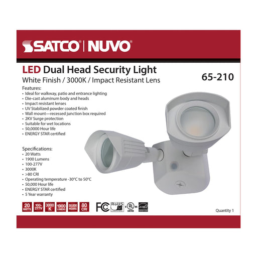 Security Lighting Nuvo 65-210 LED Security Light - Dual Head - White Finish - 3000K Nuvo