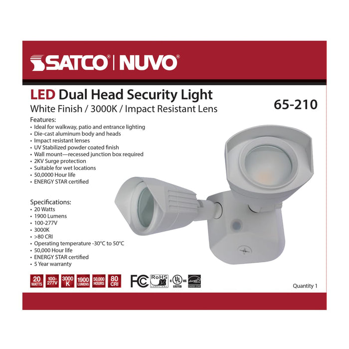 Security Lighting Nuvo 65-210 LED Security Light - Dual Head - White Finish - 3000K Nuvo