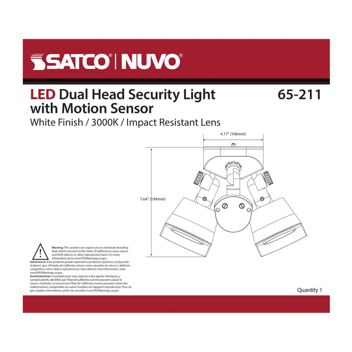 Security Lighting Nuvo 65-211 LED Security Light - Dual Head - White Finish - 3000K - Motion Sensor Nuvo