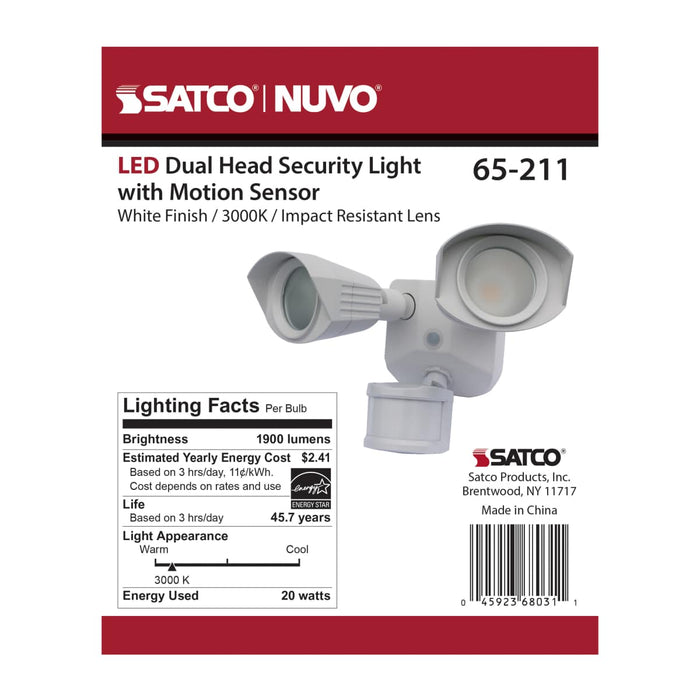 Security Lighting Nuvo 65-211 LED Security Light - Dual Head - White Finish - 3000K - Motion Sensor Nuvo