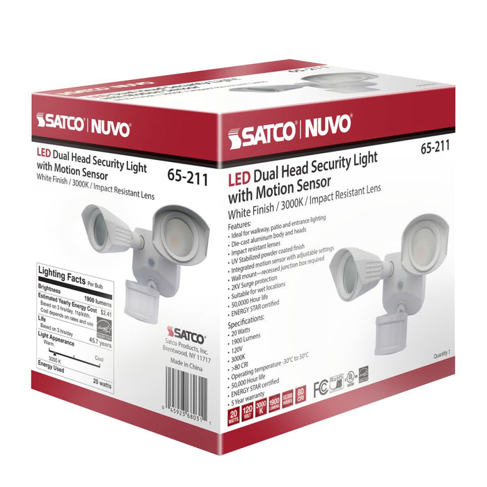 Security Lighting Nuvo 65-211 LED Security Light - Dual Head - White Finish - 3000K - Motion Sensor Nuvo