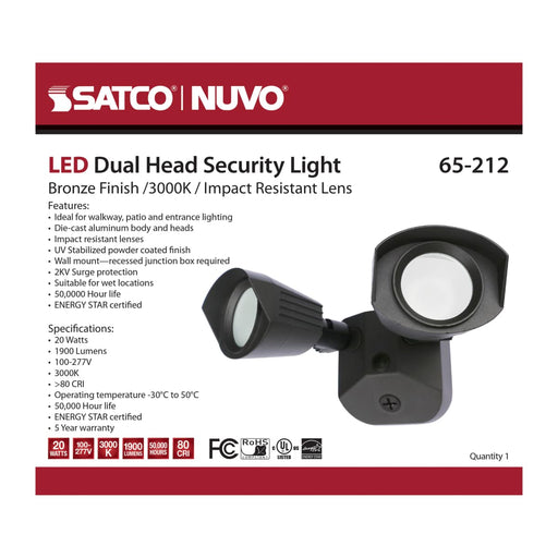 Security Lighting Nuvo 65-212 LED Security Light - Dual Head - Bronze Finish - 3000K Nuvo