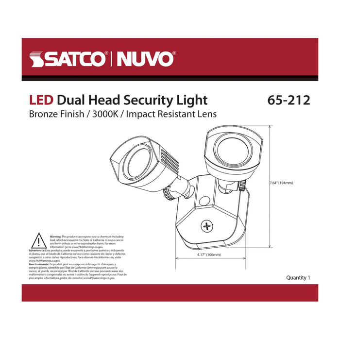 Security Lighting Nuvo 65-212 LED Security Light - Dual Head - Bronze Finish - 3000K Nuvo