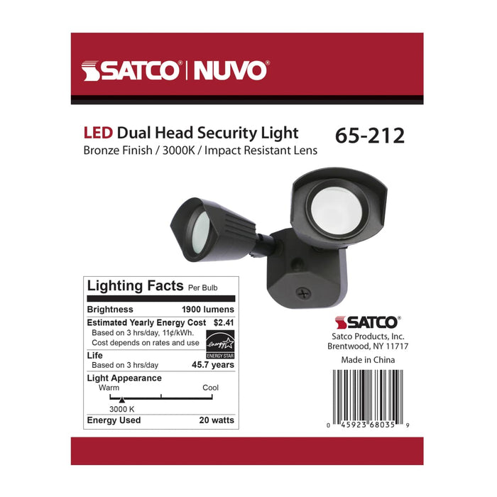 Security Lighting Nuvo 65-212 LED Security Light - Dual Head - Bronze Finish - 3000K Nuvo