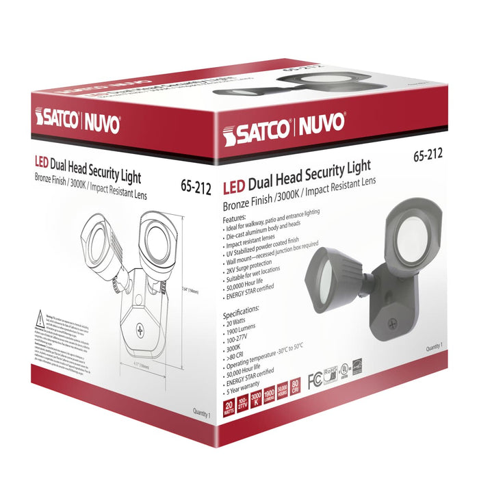 Security Lighting Nuvo 65-212 LED Security Light - Dual Head - Bronze Finish - 3000K Nuvo