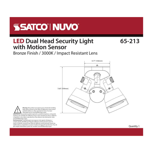 Security Lighting Nuvo 65-213 LED Security Light - Dual Head - Bronze Finish - 3000K - Motion Sensor Nuvo