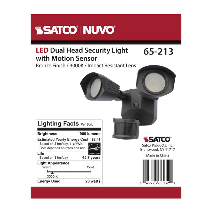 Security Lighting Nuvo 65-213 LED Security Light - Dual Head - Bronze Finish - 3000K - Motion Sensor Nuvo