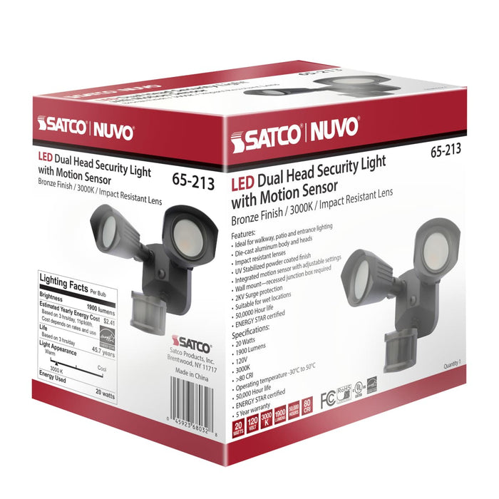 Security Lighting Nuvo 65-213 LED Security Light - Dual Head - Bronze Finish - 3000K - Motion Sensor Nuvo