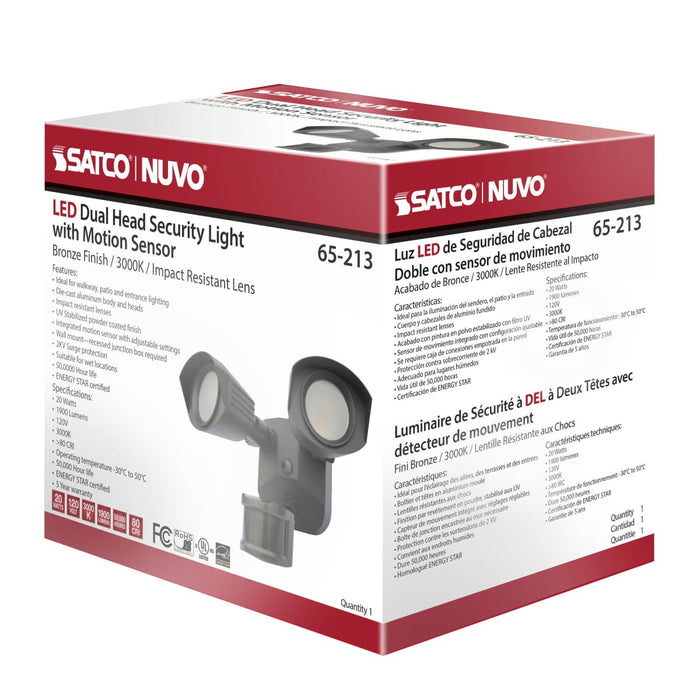 Security Lighting Nuvo 65-213 LED Security Light - Dual Head - Bronze Finish - 3000K - Motion Sensor Nuvo