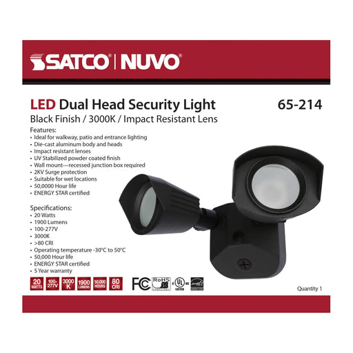 Security Lighting Nuvo 65-214 LED Security Light - Dual Head - Black Finish - 3000K Nuvo