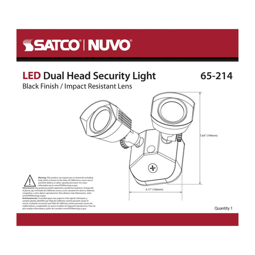 Security Lighting Nuvo 65-214 LED Security Light - Dual Head - Black Finish - 3000K Nuvo