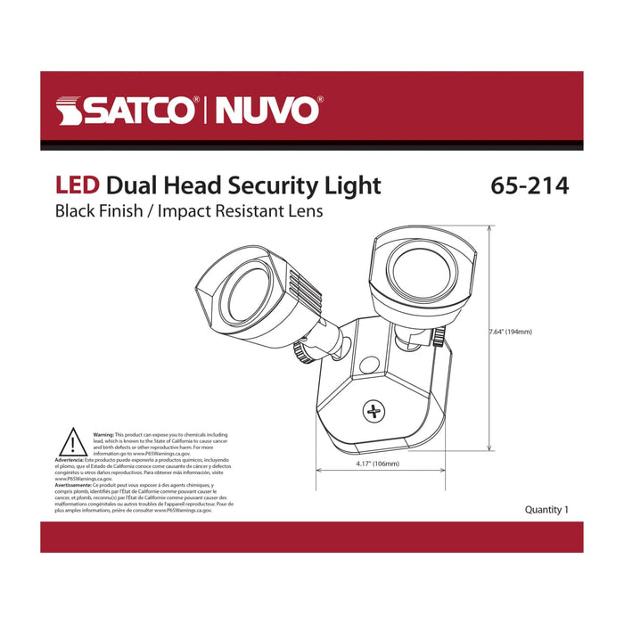 Security Lighting Nuvo 65-214 LED Security Light - Dual Head - Black Finish - 3000K Nuvo