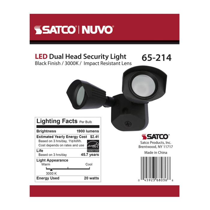 Security Lighting Nuvo 65-214 LED Security Light - Dual Head - Black Finish - 3000K Nuvo