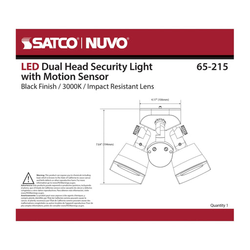 Security Lighting Nuvo 65-215 LED Security Light - Dual Head - Black Finish - 3000K - Motion Sensor Nuvo