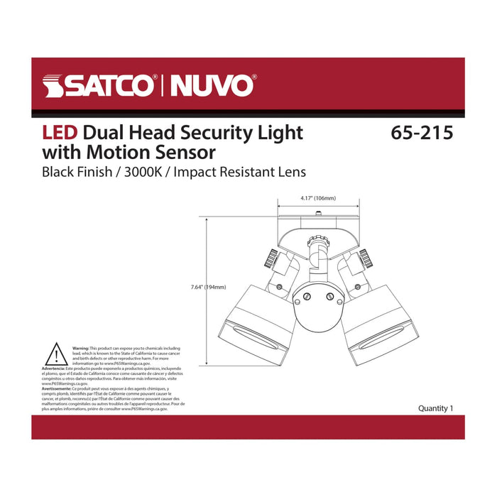 Security Lighting Nuvo 65-215 LED Security Light - Dual Head - Black Finish - 3000K - Motion Sensor Nuvo