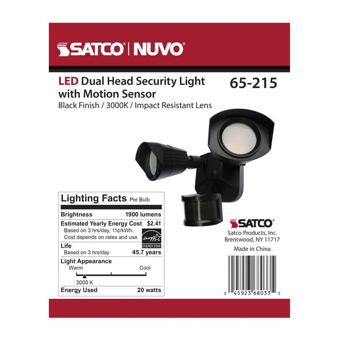 Security Lighting Nuvo 65-215 LED Security Light - Dual Head - Black Finish - 3000K - Motion Sensor Nuvo
