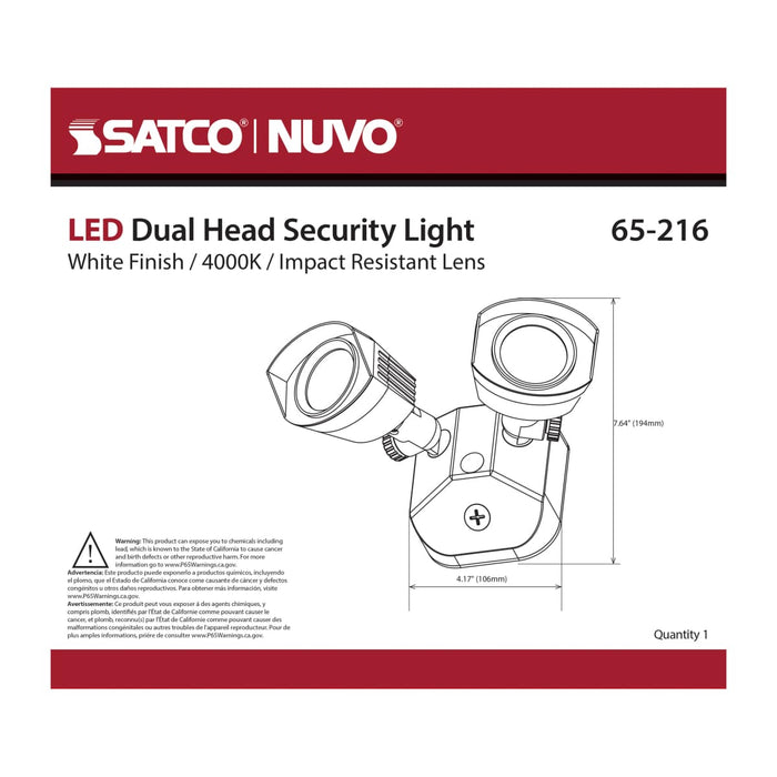 Security Lighting Nuvo 65-216 LED Security Light - Dual Head - White Finish - 4000K Nuvo