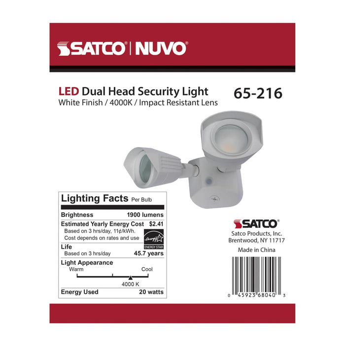 Security Lighting Nuvo 65-216 LED Security Light - Dual Head - White Finish - 4000K Nuvo