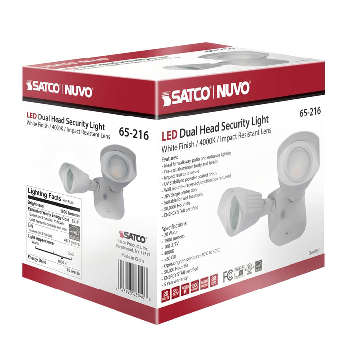 Security Lighting Nuvo 65-216 LED Security Light - Dual Head - White Finish - 4000K Nuvo
