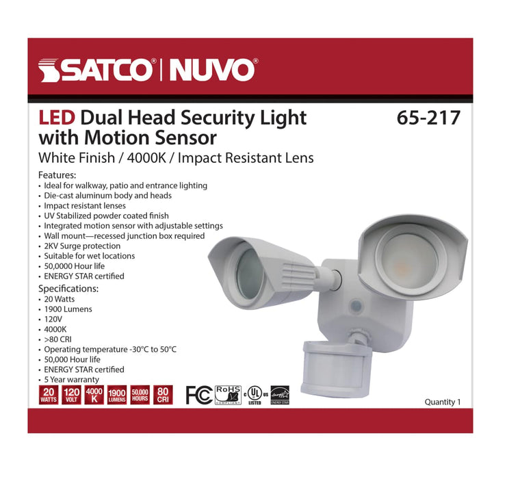 Security Lighting Nuvo 65-217 LED Security Light - Dual Head - White Finish - 4000K - Motion Sensor Nuvo