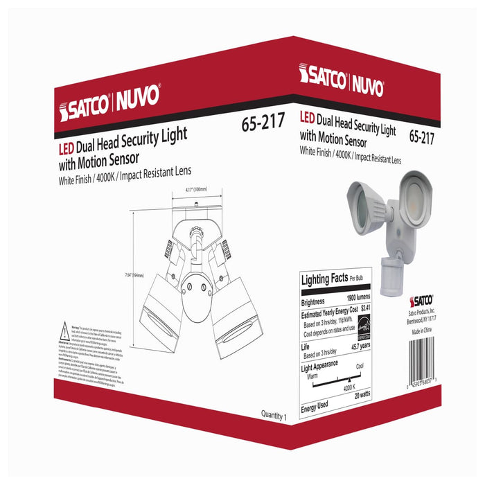 Security Lighting Nuvo 65-217 LED Security Light - Dual Head - White Finish - 4000K - Motion Sensor Nuvo