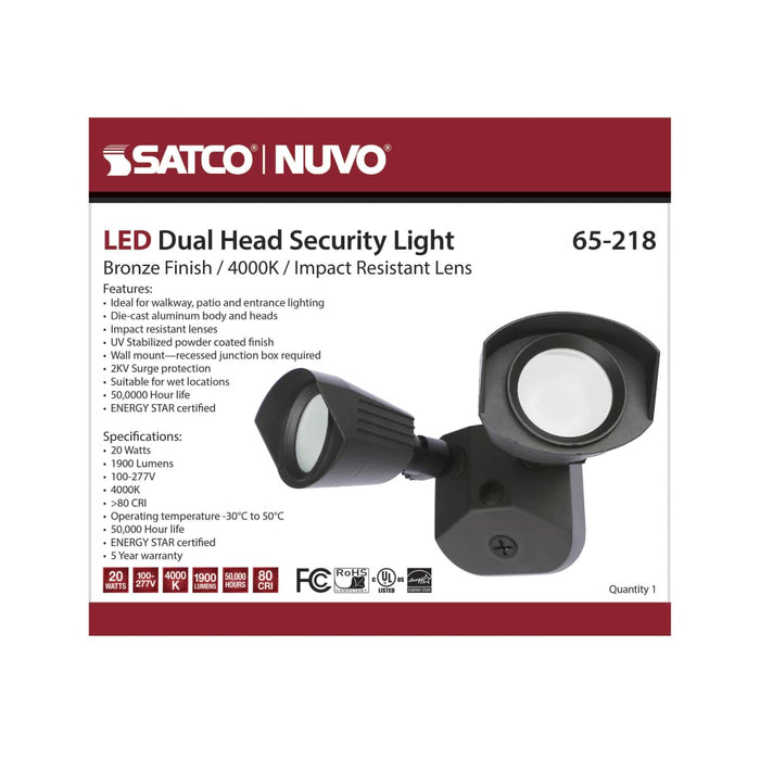 Security Lighting Nuvo 65-218 LED Security Light - Dual Head - Bronze Finish - 4000K Nuvo