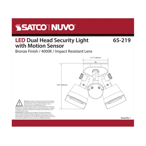 Security Lighting Nuvo 65-219 LED Security Light - Dual Head - Bronze Finish - 4000K - Motion Sensor Nuvo