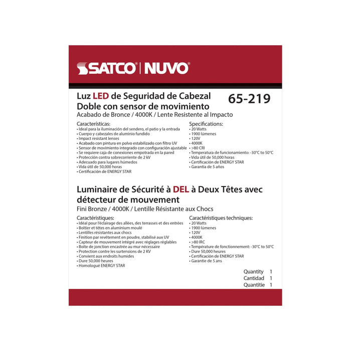 Security Lighting Nuvo 65-219 LED Security Light - Dual Head - Bronze Finish - 4000K - Motion Sensor Nuvo